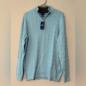 Club Room Men’s Sky Blue Cable Knit Quarter-Zip Sweater